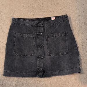 Black Denim Button-Front Skirt